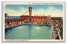 Postcard Swimming Pool Casino Fort Lauderdale Florida Linen Posted 1938