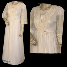 Vtg PINK TexSheen Double Chiffon Peignior Lorraine Nylon Nightgown Set sz S