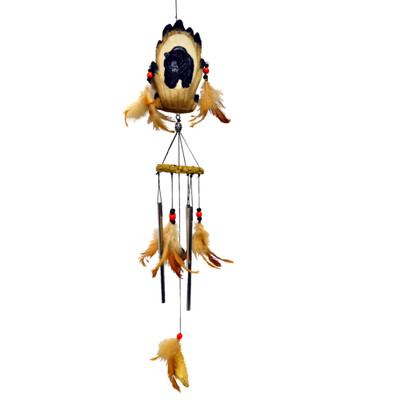 Bear Resin Chime With Feather 24 Inch New