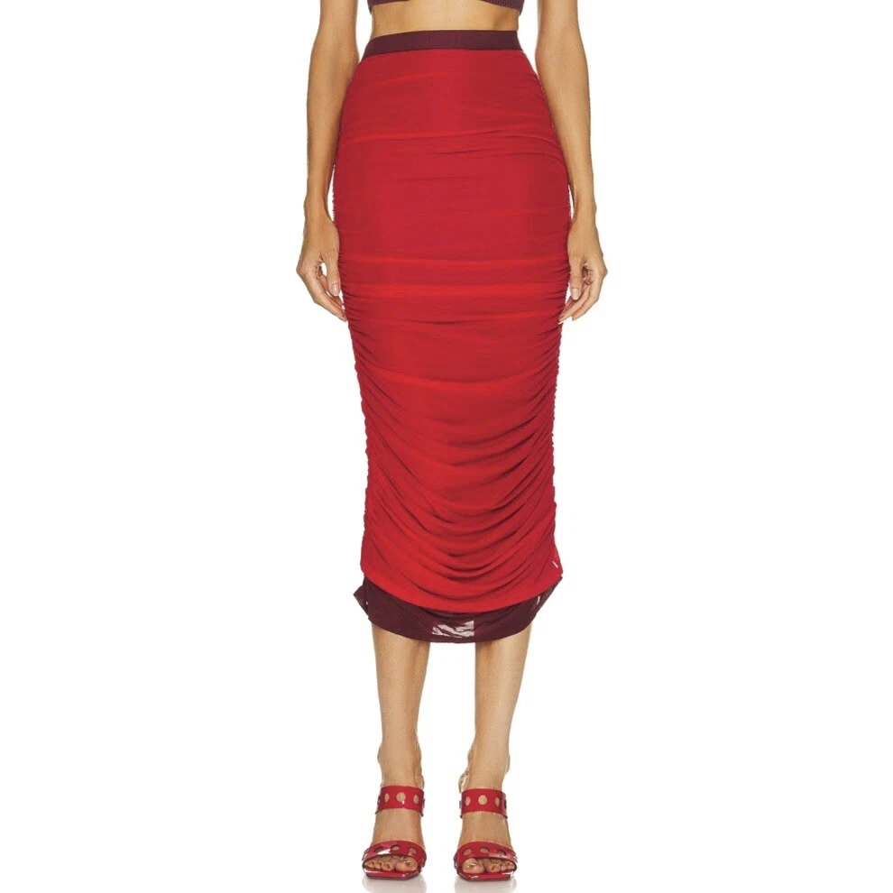 Ruched midi skirt red cheap