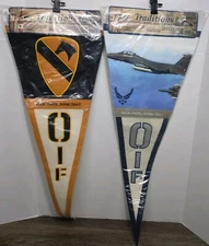 Winning Streak Sports Genuine Wool Blend Lot of 2 Pennants OIF Military - NEW
