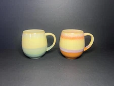 Set of 2 Multi-Color Ombre Style Striped Ceramic Glazed Coffee Mugs Cups 18oz