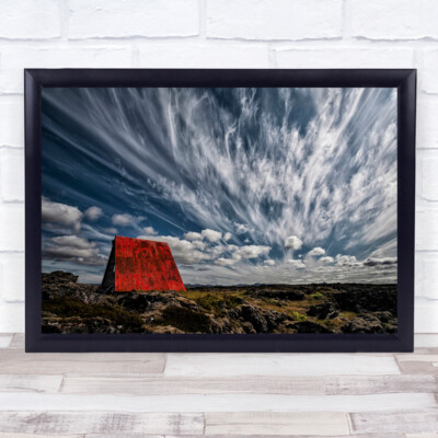 Rotes Dach Schuppen Hütte Landhaus Himmel Island rostig Landschaft Wandkunstdruck
