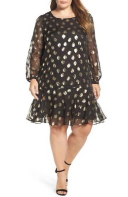 Glamorous Metallic Dot Drop Waist Dress Plus NWT New Sz 16 | eBay