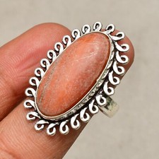 Orange Aventurine Gemstone Handmade 925 Sterling Silver Jewelry Ring Size 8.5