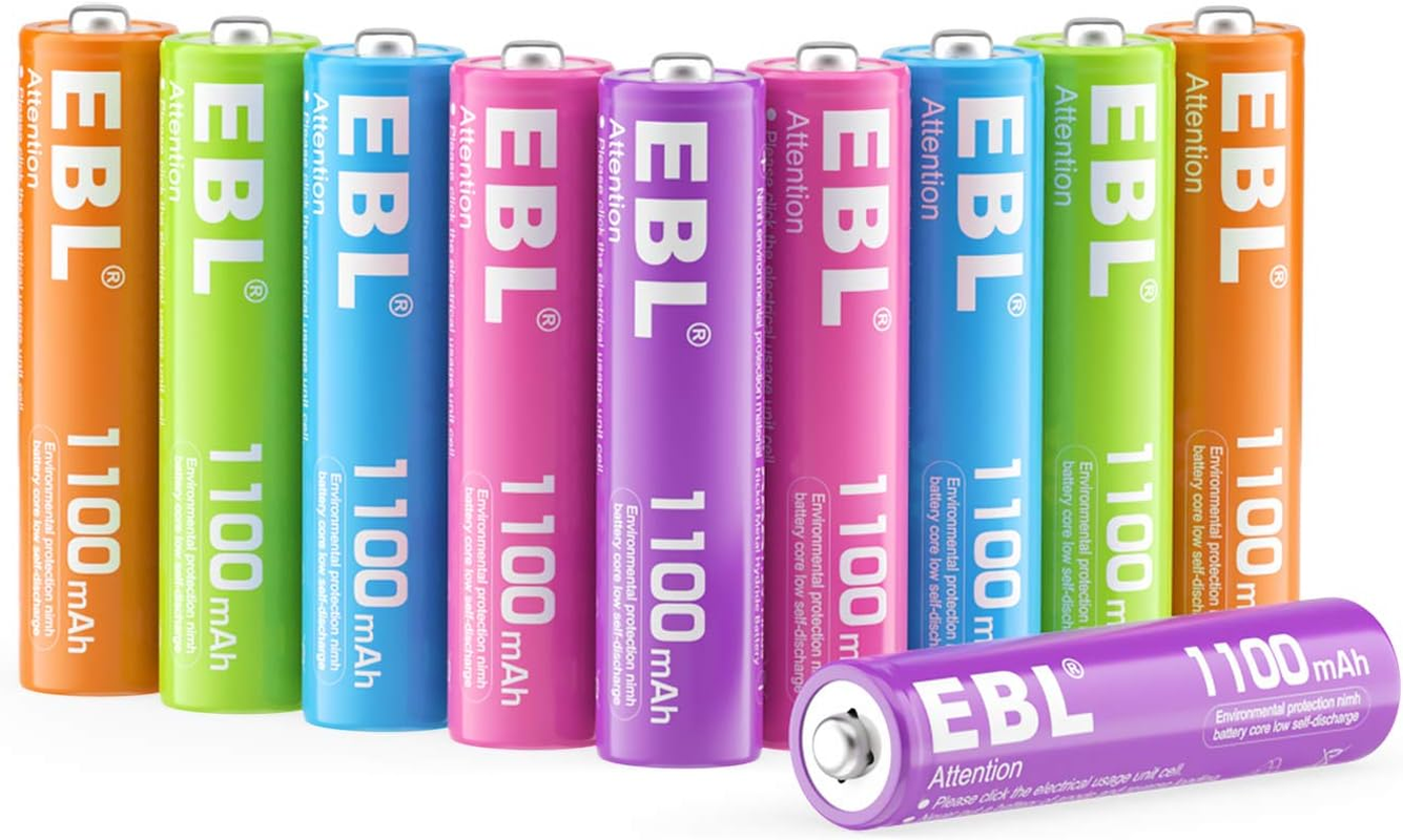 Rechargeable AAA Batteries 10 Pack High Capacity1100Mah (10 Pack- 2 * 5 Color in-image