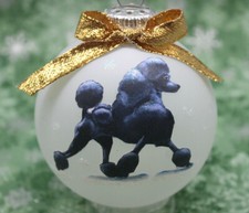 D557 Hand-made Christmas Ornament dog - Poodle - black show cut walking gold 