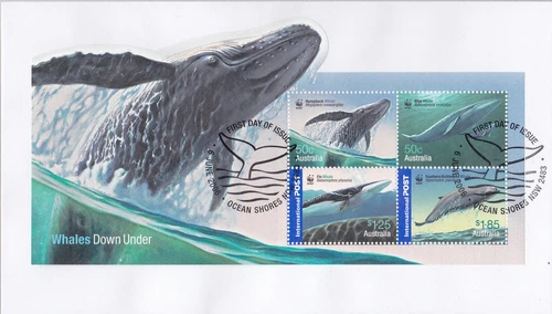 2006 FDC Australia. Whales Down Under. M.S. Pict.FDI  "OCEAN SHORES"