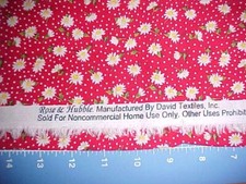 Cotton Fabric Rose Hubble David Textiles/ Red w Daisies Dots By the Yard