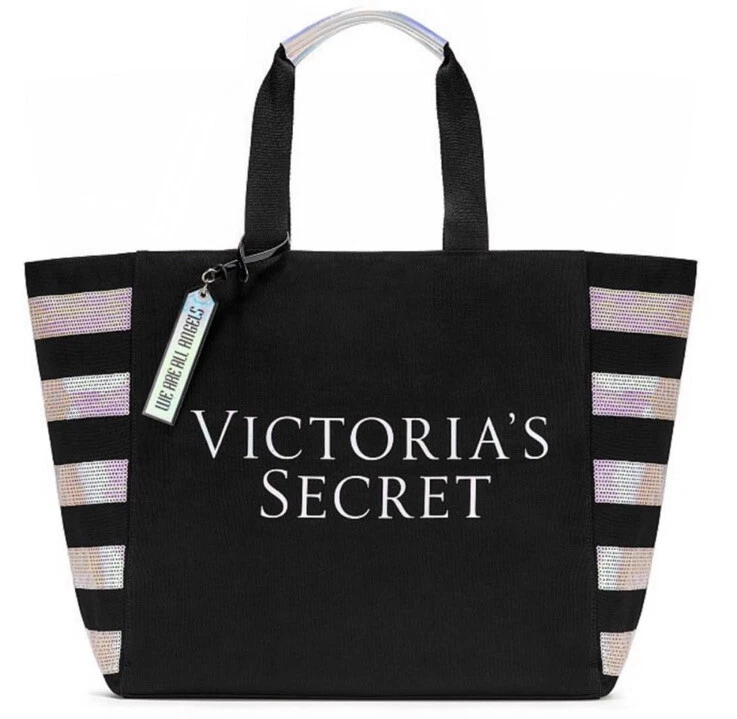 Bolsa tote listrada com lantejoulas Victoria’s Secret / Holográfica, lantejoulas prismáticas / Nova com etiquetas