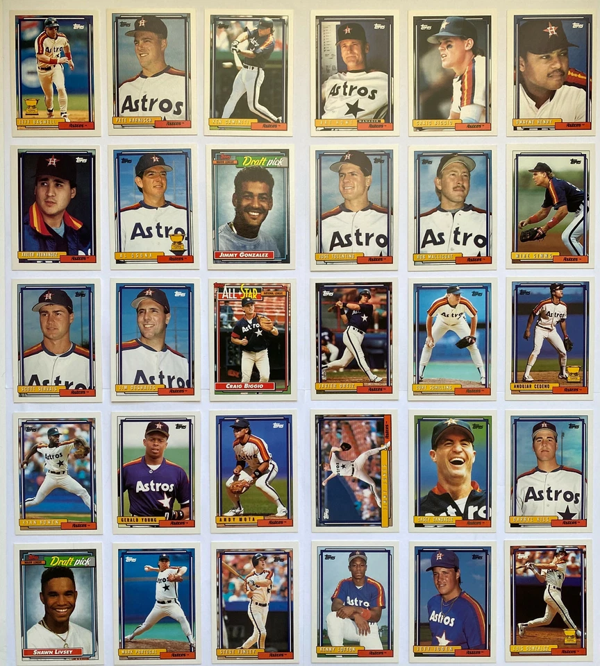 Conjuntos de equipo base Topps de los Astros de Houston 1990-99 (Biggio, Bagwell, Caminiti, más) Foto 4 de 4