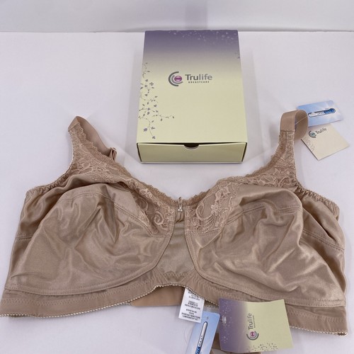 42DDD Trulife Coolmax Masectomy Bras Latte Beige Pockets WireFree Lace Style 210 - Picture 6 of 13