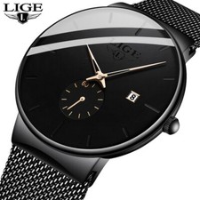 Mens Watches Quartz Watch Men Casual Slim Mesh Steel Waterproof Sport Watch