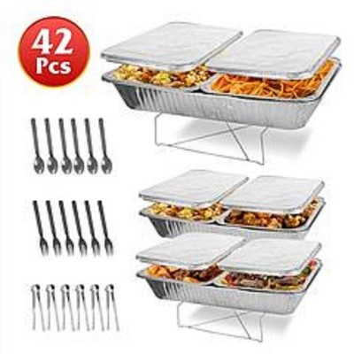 42Pcs Disposable Chafing Dish Buffet Set Chafing Servers with Covers Spoons Fork