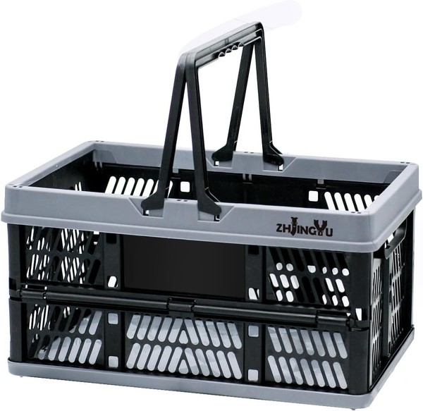Klappbox 20L Mit Griff 38X25X20Cm Einkaufskorb Plastik Schwarz Grau FüR KüChe-image