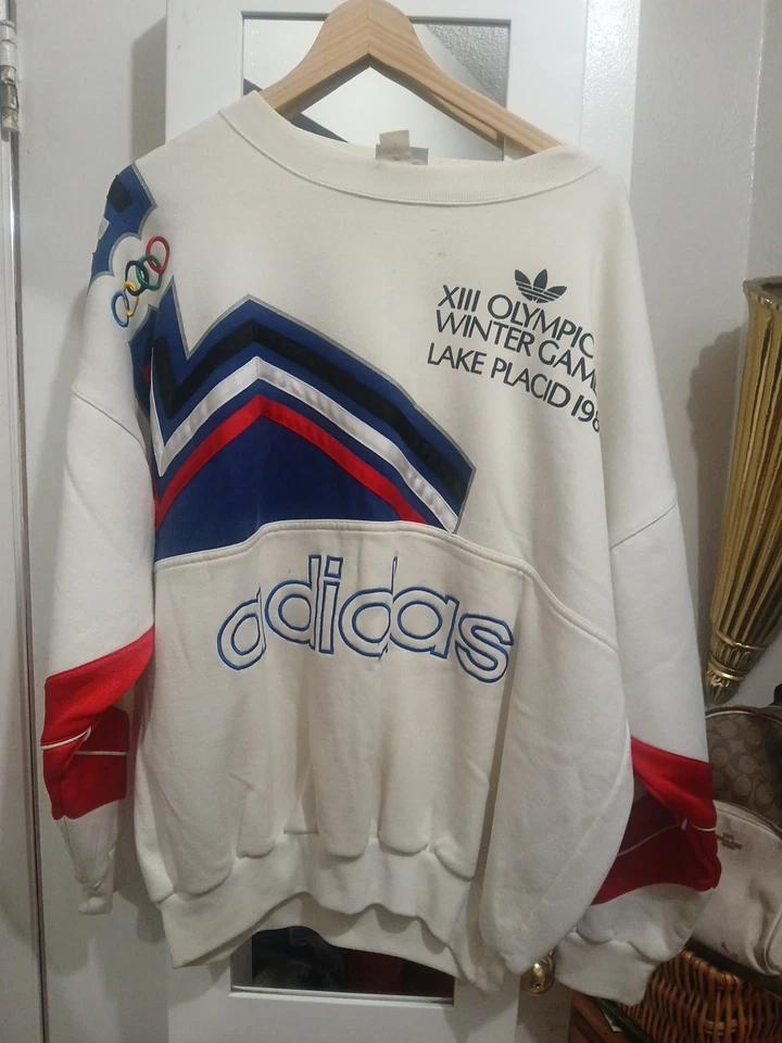 Sudadera De Colección Años 80 Adidas Lake Placid EE. UU. Esquí Olímpico Salto Cuello Redondo L Foto 3 de 4