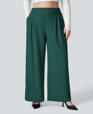 Halara Flex  High Waisted Pocket Wide Leg Waffle Work Plus Size 1X Green Pants