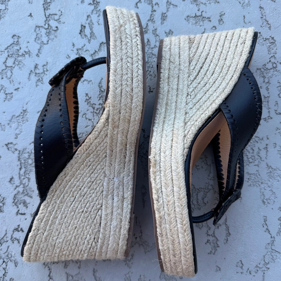 Jack Rogers Women's Black Leather Espadrille Wedge Sandals Flip Flops Size 9.5M - Image 4 of 4