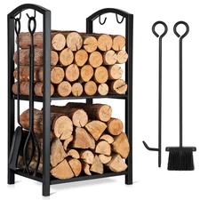 Firewood Rack Indoor Outdoor with Tools, 5-Piece Fireplace Tools Set, Firepla...