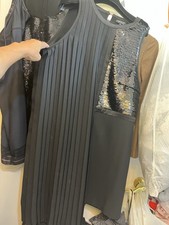 TOPSHOP GORGEOUS BLACK SEQUINS&UNIQUE PLEATS DESIGN WORK PARTY TUNIC DRESS 12NWT