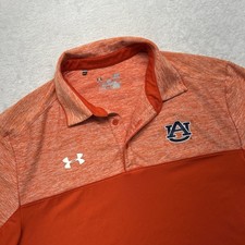 Auburn Tigers Polo Shirt Mens L Orange Under Armour fading Logo