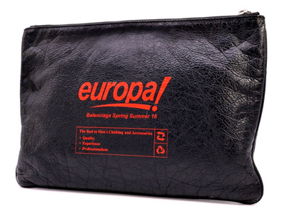 BALENCIAGA Graffiti Print Clutch Bag Leather Black Rare Authentic