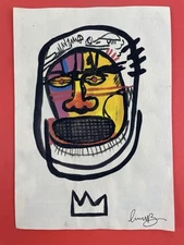 Jean-Michel Basquiat (Handmade) Drawing mixed media on paper signed & stamped