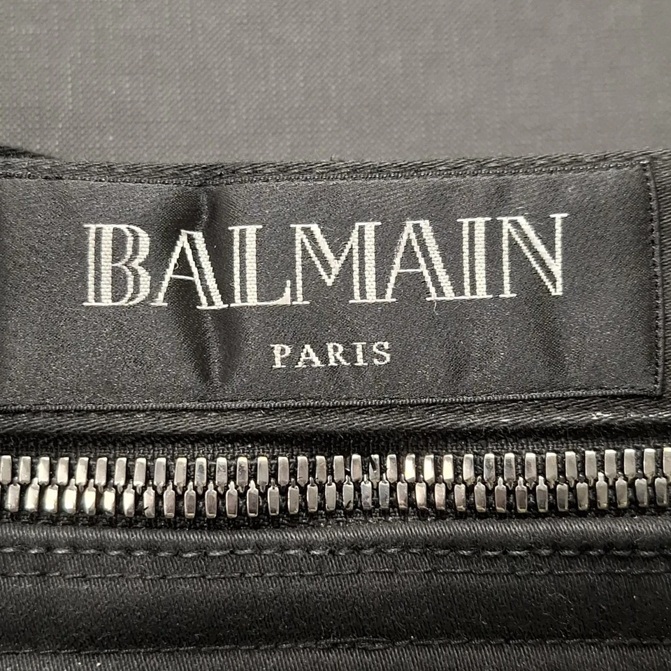 Jeans masculino Balmain encerado slim fit motociclista em algodão jeans preto tamanho 36 - Imagem 3 de 3