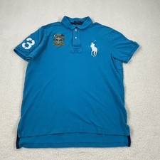Polo Ralph Lauren Big Pony Polo Shirt Mens Sz Large Rugby Number Crest Blue