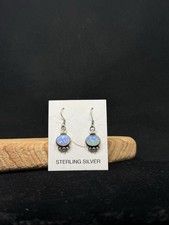 Sterling Silver Blue Fire Opal Dangle Earrings Signed 925