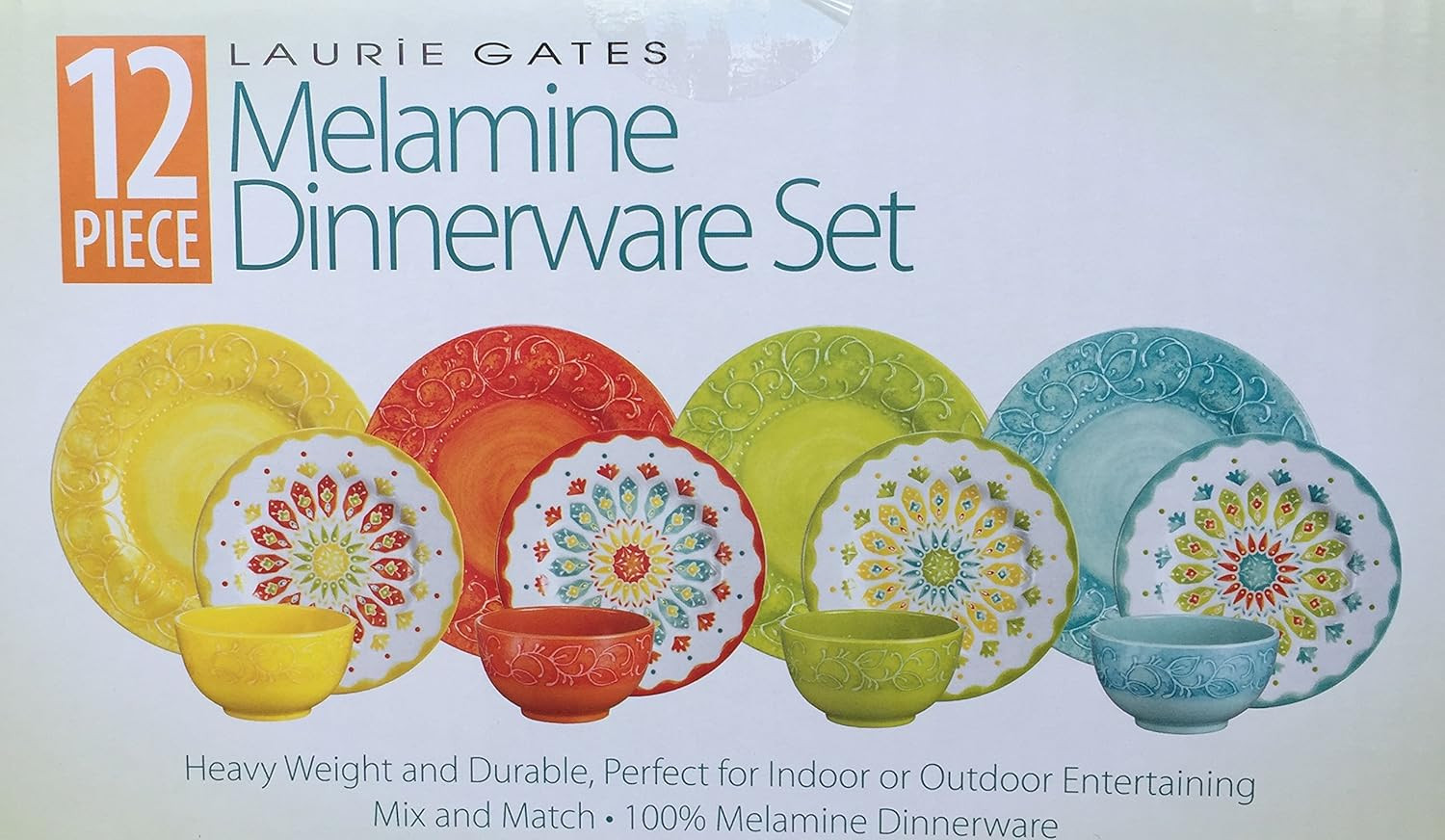Vibrant 12-Piece Melamine Dinnerware Set by  - Bold Colors!