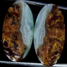 19.50Cts 100 Natural Aqua Chalcedony Pair Oval Cabochon Gemstone 12X25X3MM