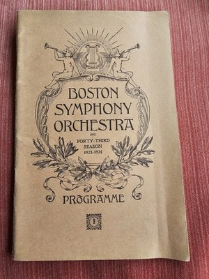 Original 1923 Boston Symphony Orchestra Programme No. 9. 43 Season Symphony Hall