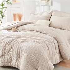 Beige Twin Comforter Set Seersucker 5 Pieces, All Twin 68"x 88" 02 - Beige