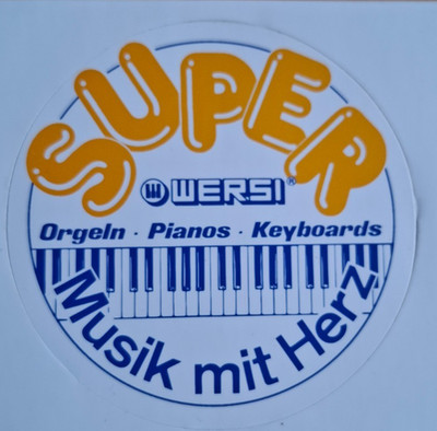 Aufkleber ''SUPER WERSI Orgeln'', 80er Jahre, 10 cm Durchmesser