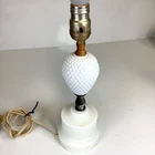 Vintage MCM Hobnail Milk Glass Small Desk Table Boudoir Lamp 13”H TESTED