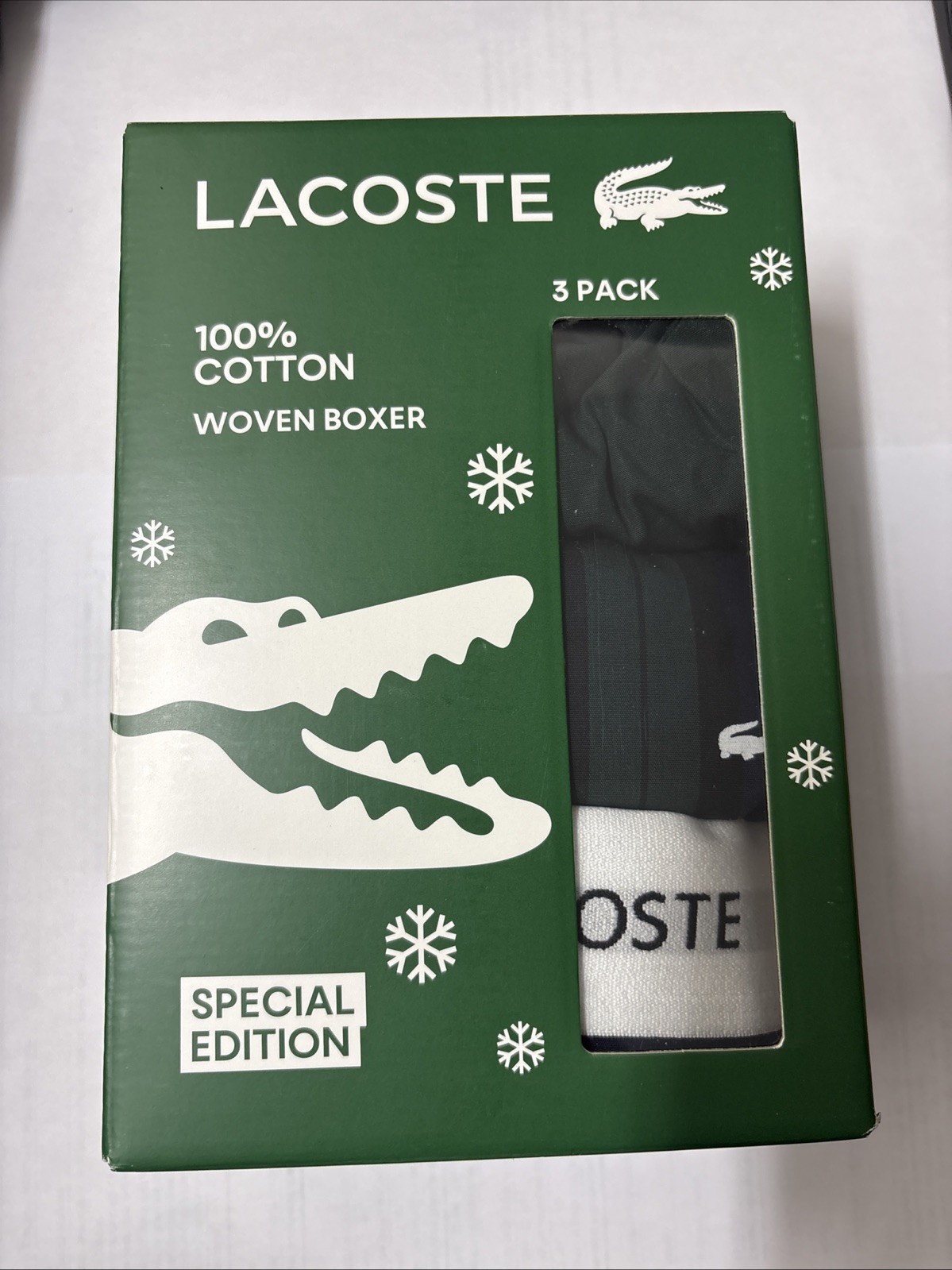 Lacoste Men's Woven Boxers 3-Pack 100% Cotton Dark Green Size XL NWT