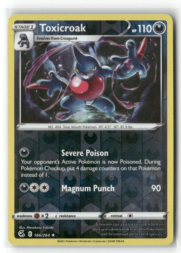 Toxicroak 166/264 Rare Fusion Strike Pokemon Reverse Holo Lightly Played