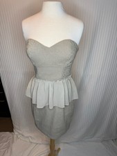 GUESS Women Peplum Dress Size 10 Strapless Sweetheart Ruffle Cream