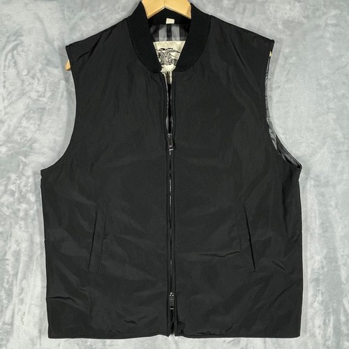 Burberry London Mens Black Nova Check Lined Zip Up Bomber Vest Jacket 4324 Bur