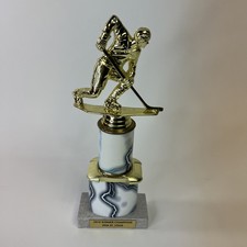 Vintage Ice Hockey Plastic Trophy Gold Colored With Marble Base 11.5” Tall