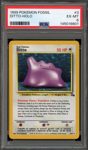 Pokemon Ditto Fossil Unlimited Holo Rare #3 PSA 6