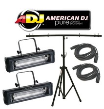 American DJ Lighting 2 Mega Flash Dmx Strobe Light W/ T-Bar Stand  Dmx Cables
