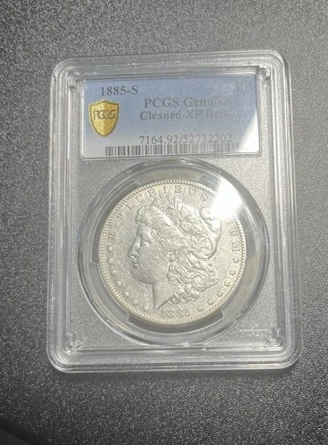 1885-S MORGAN SILVER DOLLAR $1 PCGS XF-Genuine Cleaned GOLD LABEL