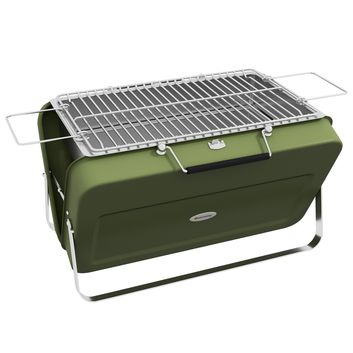 Outsunny Portable BBQ Grill with Suitcase Design for Camping Picnic Party Green