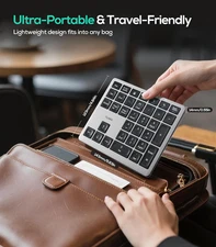 Wireless Number Pad Bluetooth 5.0/2.4G, 34-Key USB-C Rechargeable for Mac PC