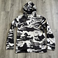 Under Armour Camo Hoodie Pullover Sweatshirt Boys Size XL Youth Gray White Black