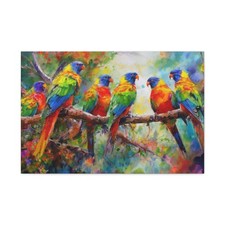 Group of Rainbow Lorikeet Parrot Australian Bird Oil Painting on Canvas 