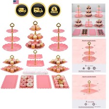 Pack of 11 Cake Stand Set of Cupcake Stand, Tray  Table Cloth Pink