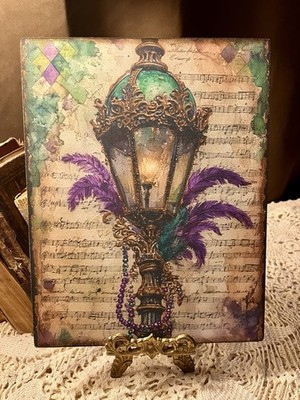 Mardi Gras, Street Lamp, Beads, HANDCRAFTED Plaque / Sign